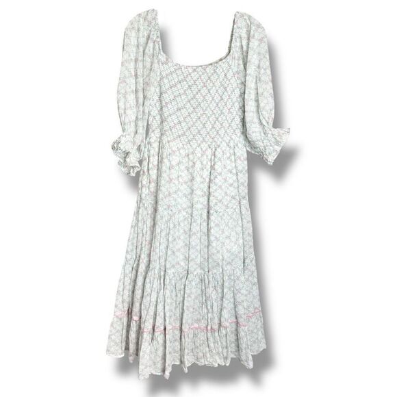 LoveShackFancy Rigby “The Prairie” Midi Dress Green Leaf Floral Women’s Size S - Picture 7 of 13